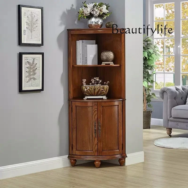 XR All Solid Wood Corner Cabinet, Corner Cabinet, Triangular American Style, Wall Storage Display Rack, Simple Corner Cabinet