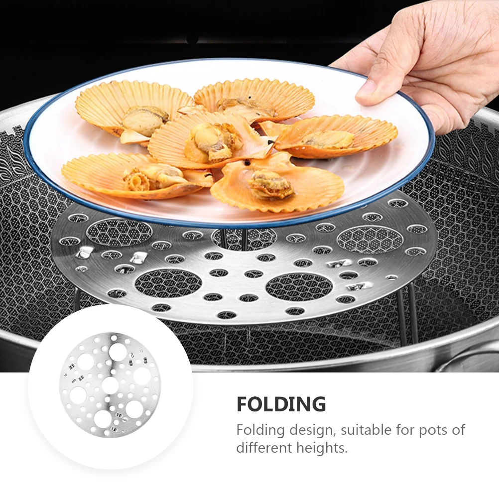 

1pc Foldable Steaming Rack Stainless Steel Kitchen Steamer Rack Pot Holder Cooling Basket Dense Holes Even Heating Easy Clean