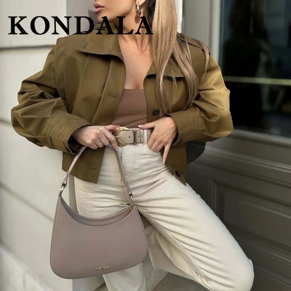 

KONDALA шикарные сексуальные однотонные плиссированные женские куртки мода 2025 уличная одежда прямые однобортные винтажные женские короткие куртки