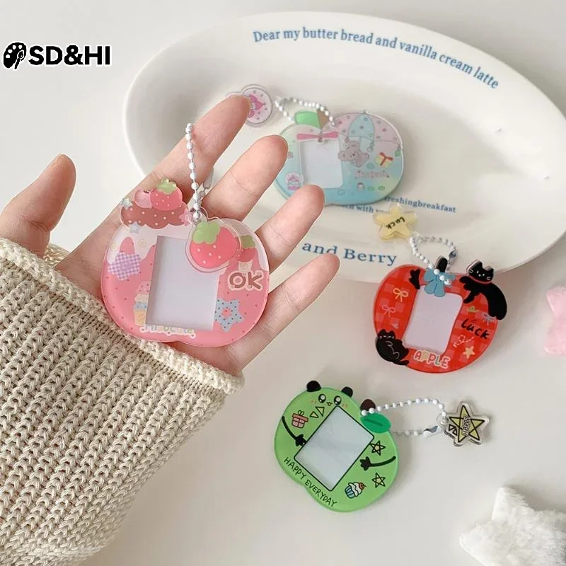 INS Style Cartoon Acrylic 1-inch ID Photo Protective Cover Keychain Cute Cartoon Card Holder Set Display Pendant Keychain