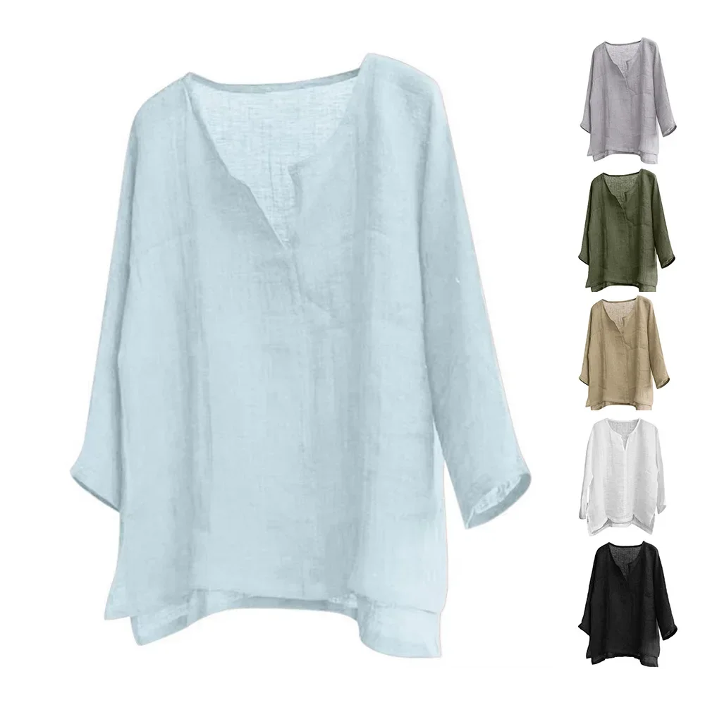 Autumn New Men's Long Sleeve Baggy V-neck Shirt Solid Color Casual Breathable Lightweight  Versatile Basic Tops Male Dailywear