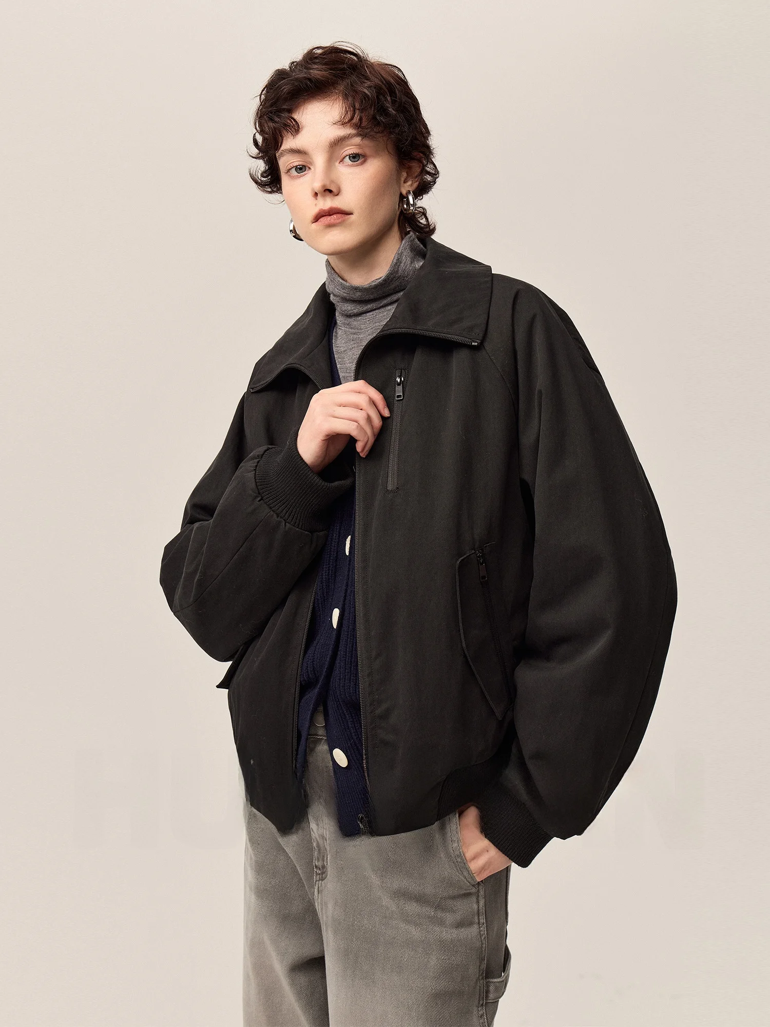 

Женская куртка Hua Ji Yan Night Travel из твила с длинными рукавами, на молнии, из смесового хлопка, для повседневной носки