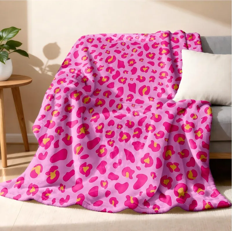 1PC Throw Pink Leopard Pattern Arts Cows Pattern Flannel Blanket Thin Throw Soft Warm Blankets Festival Gifts for All Season Use