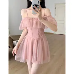 Women Summer New One-piece Dress Swimsuits Slightly Fat Girls Conservatively Cover Their Belly and Look Slim and Pure High-end