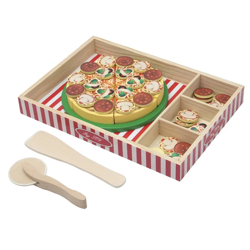 Children puzzle hands-on pizza simulation toys wooden Building Block mushroom pizza chechelle Pretend Early Education toys gift