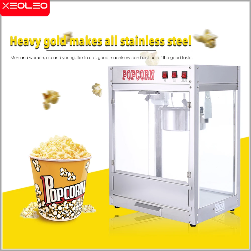 

XEOLEO Commercial Popcorn Maker 8OZ Popcorn Machine Stainless Steel Electric Oil-Popped Machine 1200W Corn Popping Non-stick