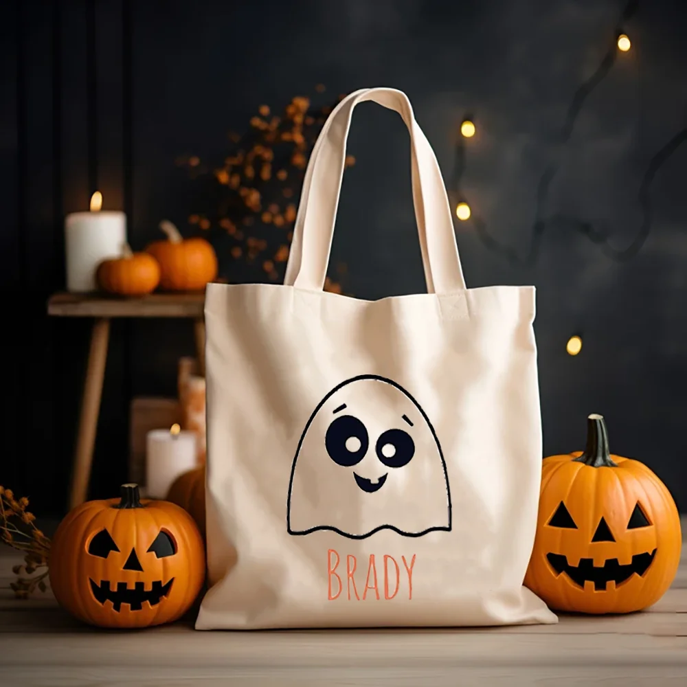 

Custom 1Pcs Halloween Funny Ghost Tote Favor Reusable 13.4*16.5 Inches Gift Bag Trick or Treat Kids Halloween Party Candy Bag