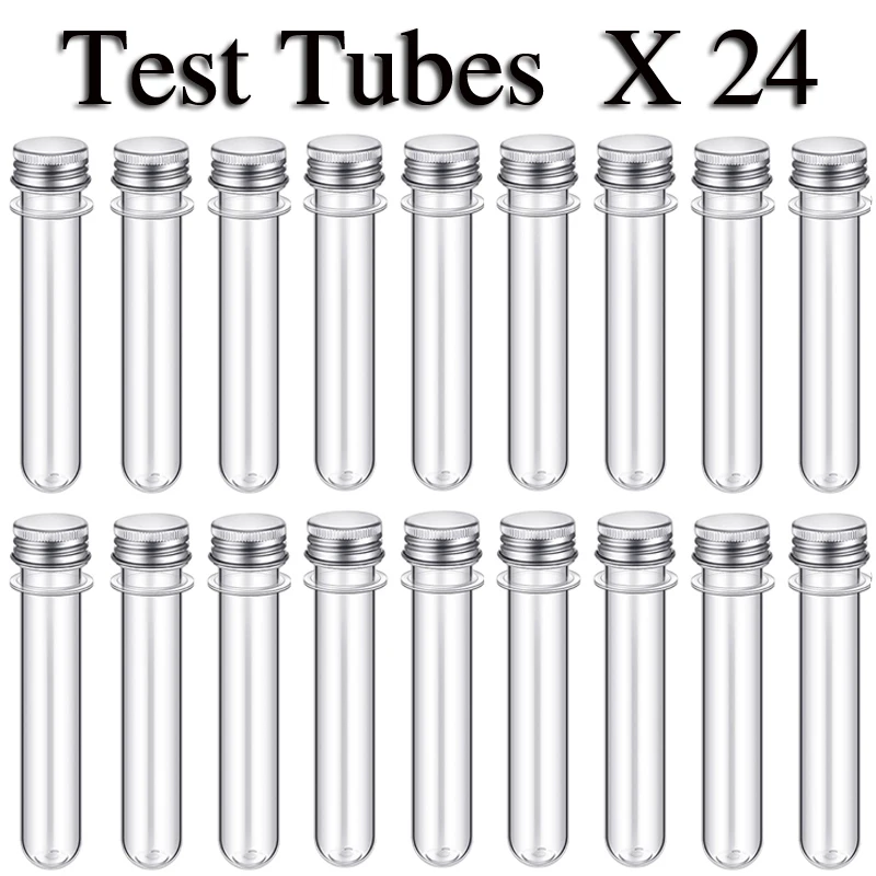 透明なプラスチック製のテストチューブ,40 ml, 23x140mm, 24個,バス,ソルト,バイアル,科学パーティー用