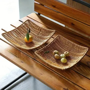 2026 Multi‑Functional Hand‑Woven Rattan Wicker Tray Picnic Basket Bread Fruit Cake Plate…