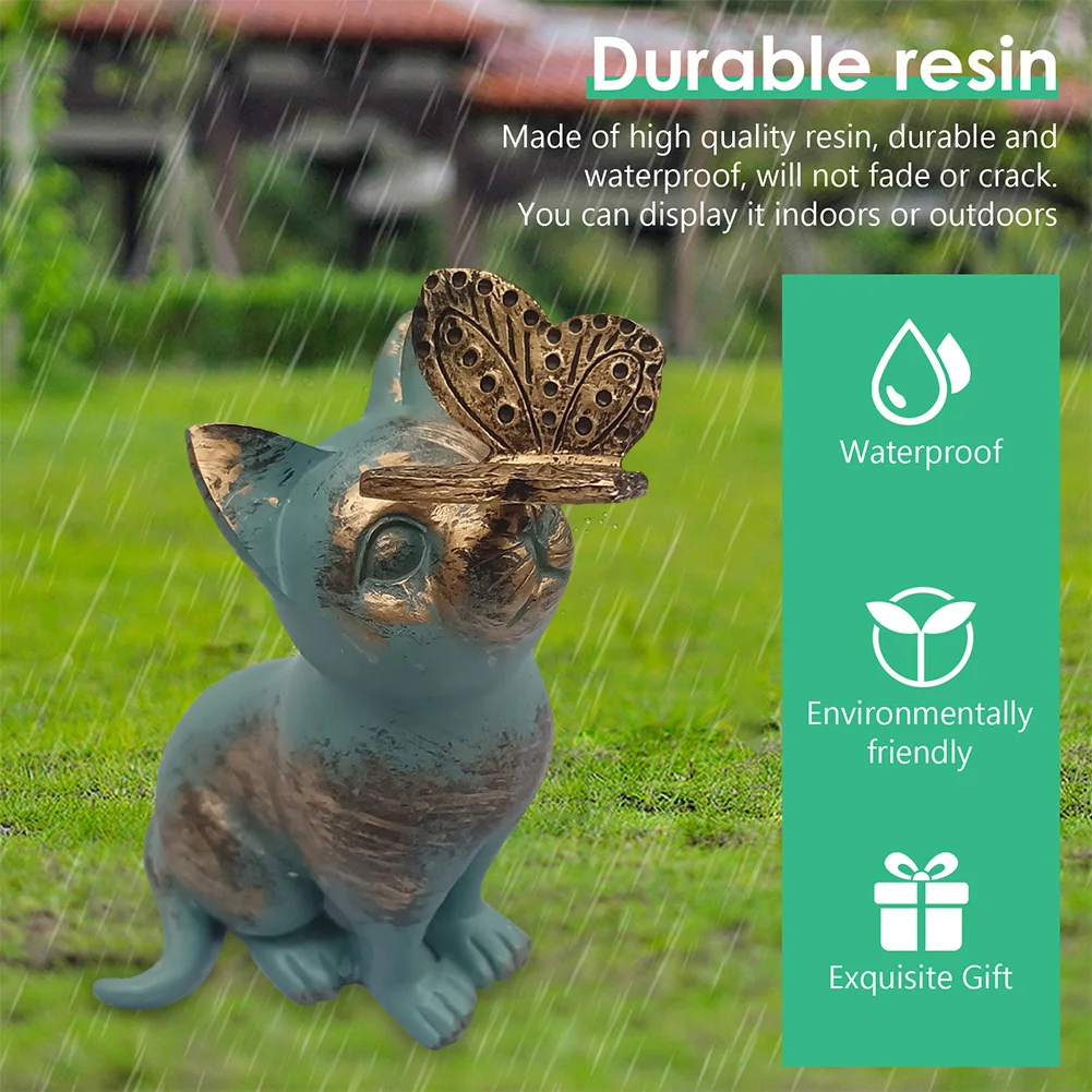 Resin Garden Landscape Kitten Statue Ornament Cat Animal Sculpture Handicraft Waterproof Home Decor for Garden Yard