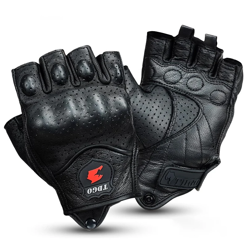Summer Goatskin Leather Half Finger Motorcycle Gloves Fingerless Motocross Riding Gloves Breathable Moto Accessories for Men