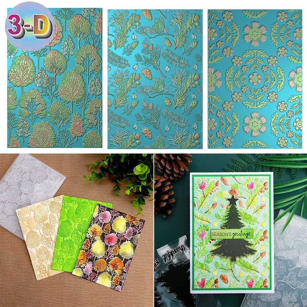 Fall Forest Pines Patterns Background 3D Embossing Folder For Adding MultiLevel Textured Detail To Paper Crafting Project Making