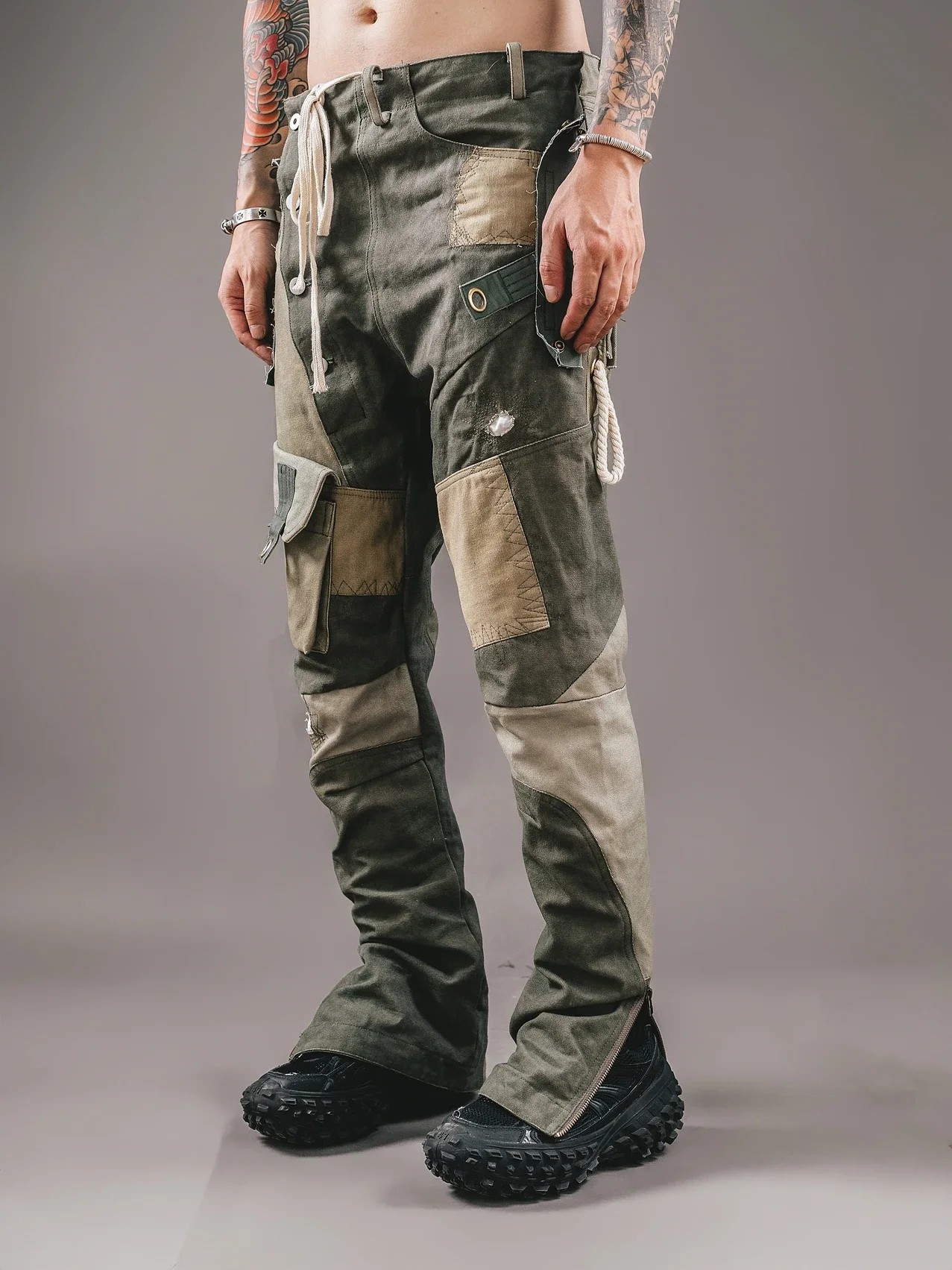 

Self-Designed Patchwork Fabric Patch Slim Fit Three-Dimensional Cutting Multi-Pocket Retro Overalls Casual Cargo Pants Men