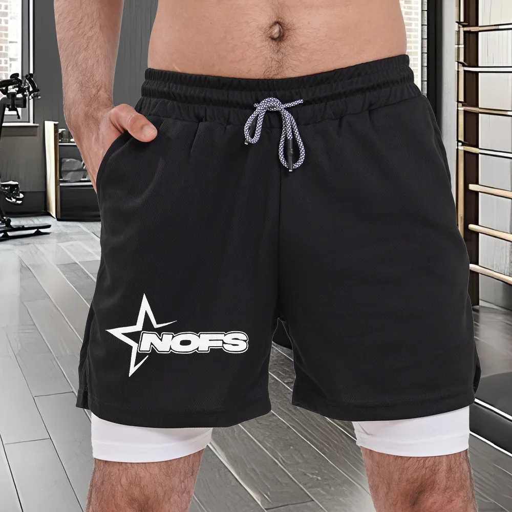 

Men's breathable double-layer shorts, quick drying sports shorts, suitable for training straight leg running, summer trend