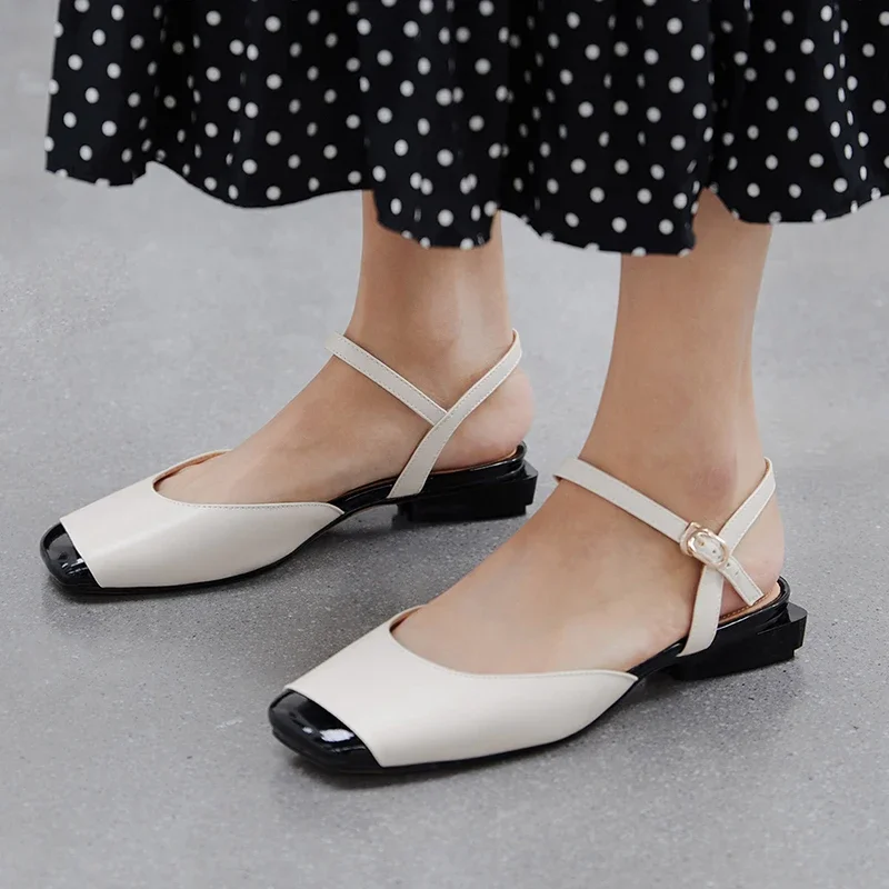 

Slingback 2CM Heels Pumps Shoes Woman 2024 Elegant Close Toe Black Blue Nude Heeled Office Wedding Shoes Ladies Sandals