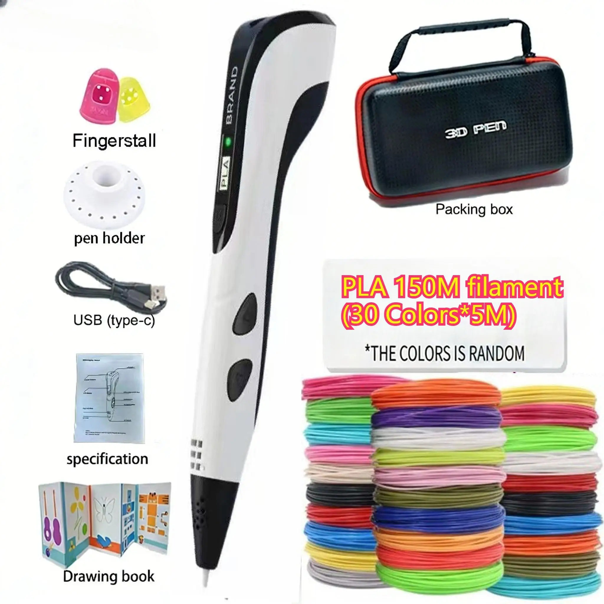 Stylo d'impression de dessin de stylo 3D pour enfants avec écran LCD USB/prise PLA Filament étui de voyage bricolage cadeau d'anniversaire de noël pour les enfants