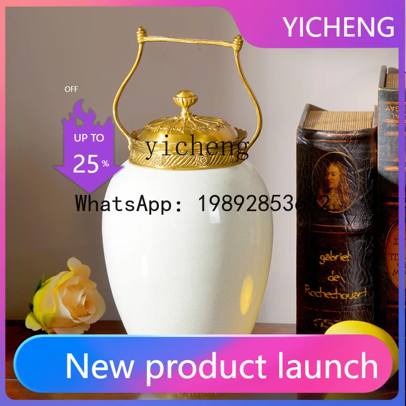 

villa pure copper storage tank ceramic inlaid copper home ornament