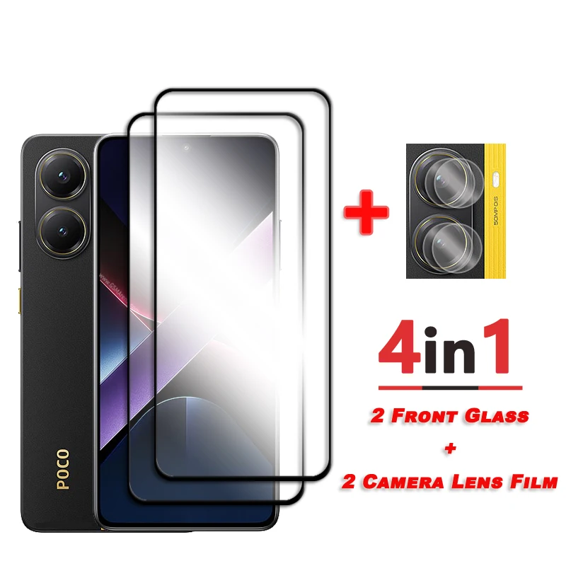 4-in-1 Tempered Glass For Xiaomi Poco X7 Pro Screen Protector For Poco X7 Pro Glass Black Edge Protective Film Camera Lens Film