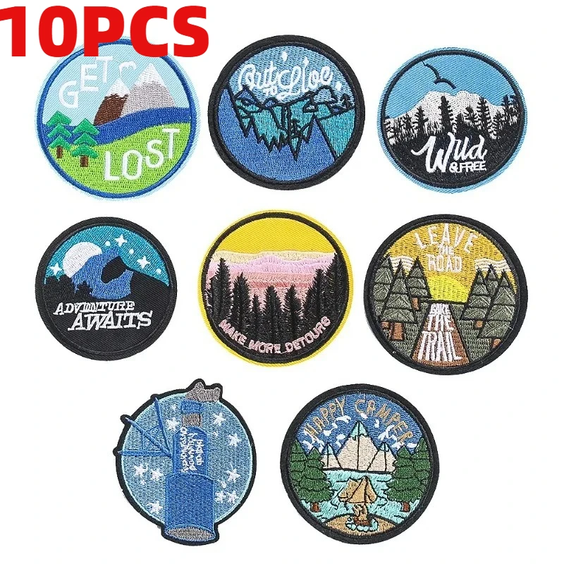 

10PCS Embroidery Round Letter Landscape Embroidery Cloth Sticker Clothing Accessories Sticker Patches for Clothing Embroidery