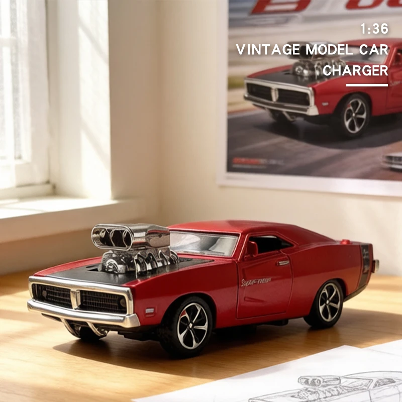 

1/36 Vintage Retro Muscle car model,Charger Classic,Hood scoop,Die-cast metal,Exquisite Compact Pocket car,Beautiful Collectible