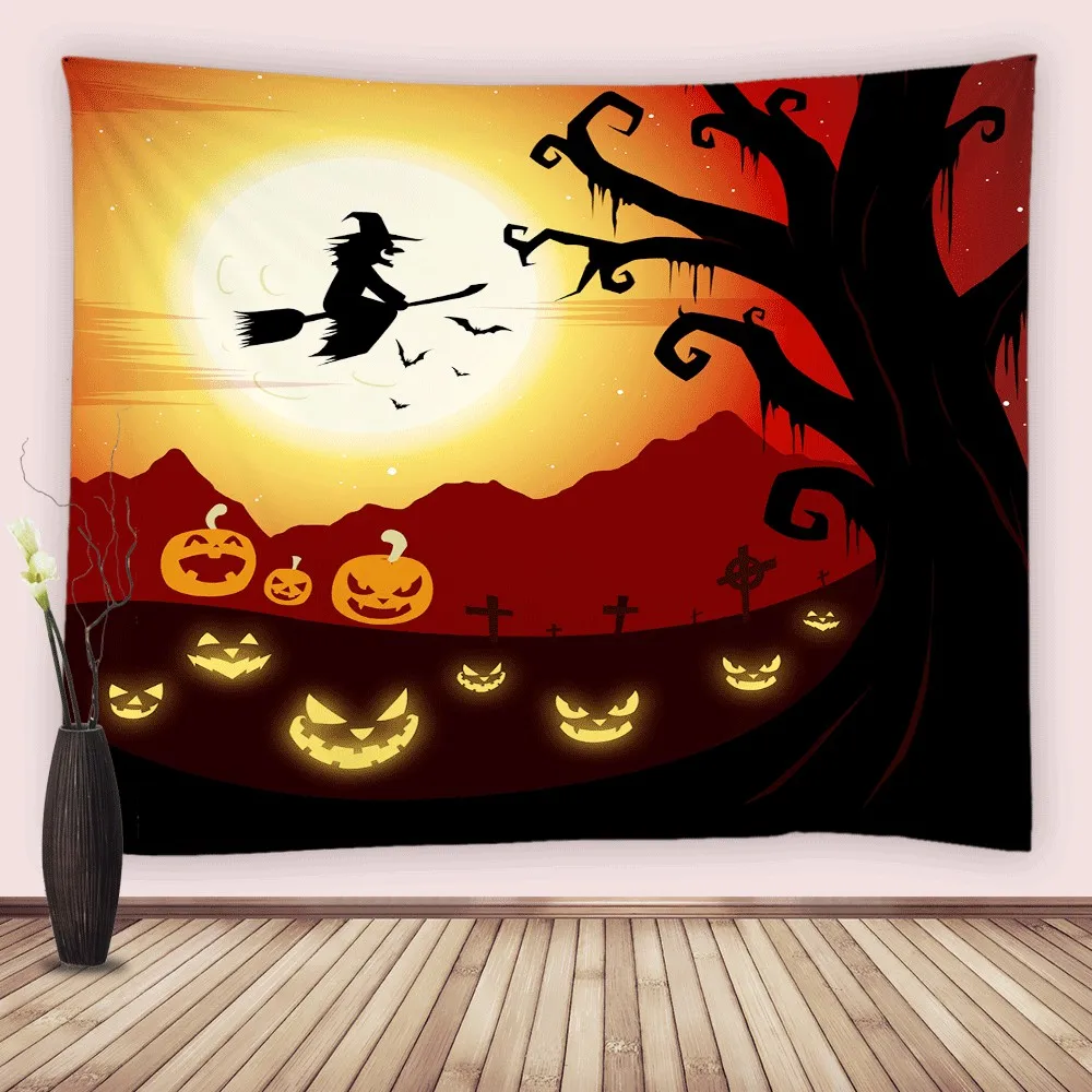 Halloween Tapestry Scary Full Moon Witch Black Crow Bat Wall Hanging Dead Tree Forest Tapestry Bedroom Living Room Backdrop Home