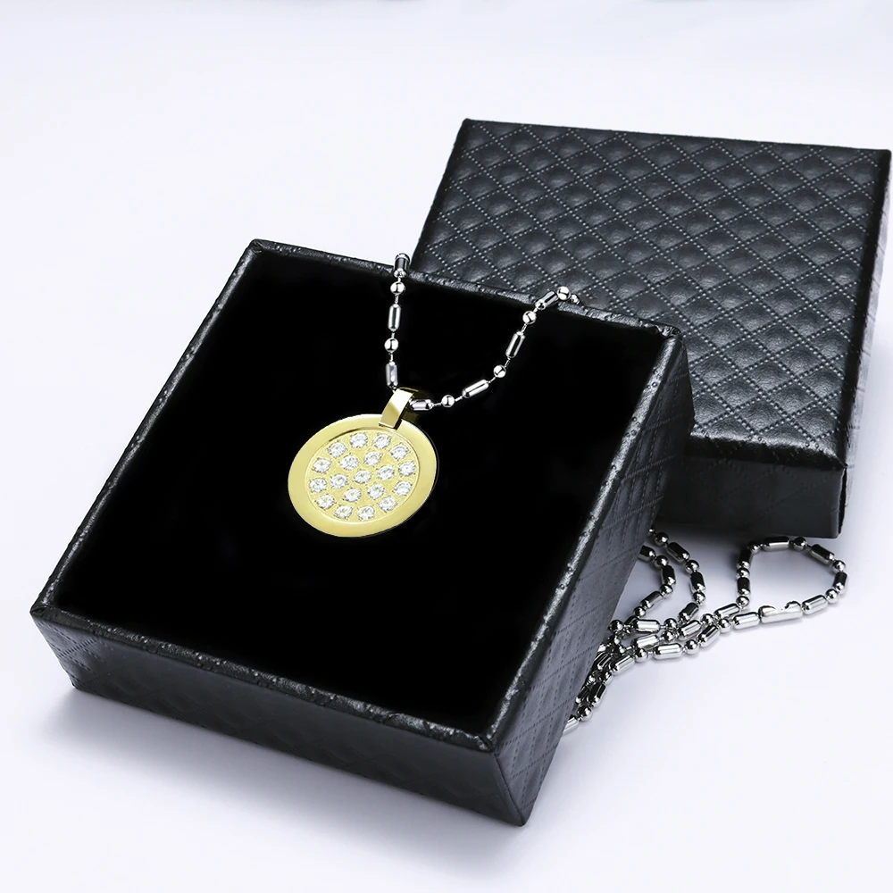 Stainless Steel Round Necklace for Women Healing Pendants High Negative Ions with Exquisite Box for Friend Gifts