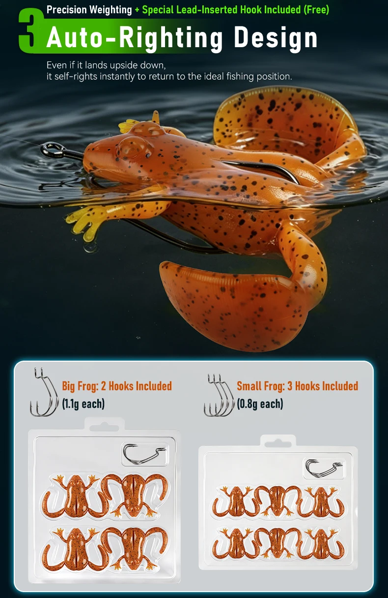 Kingdom 4 Stück Hochelastischer TPE Frosch-Angelköder 34mm 6,2g 43mm 11g Schwimmender Silikon-Swimbait Bass-Köder für Süßwasser-Angeln – Detail 5
