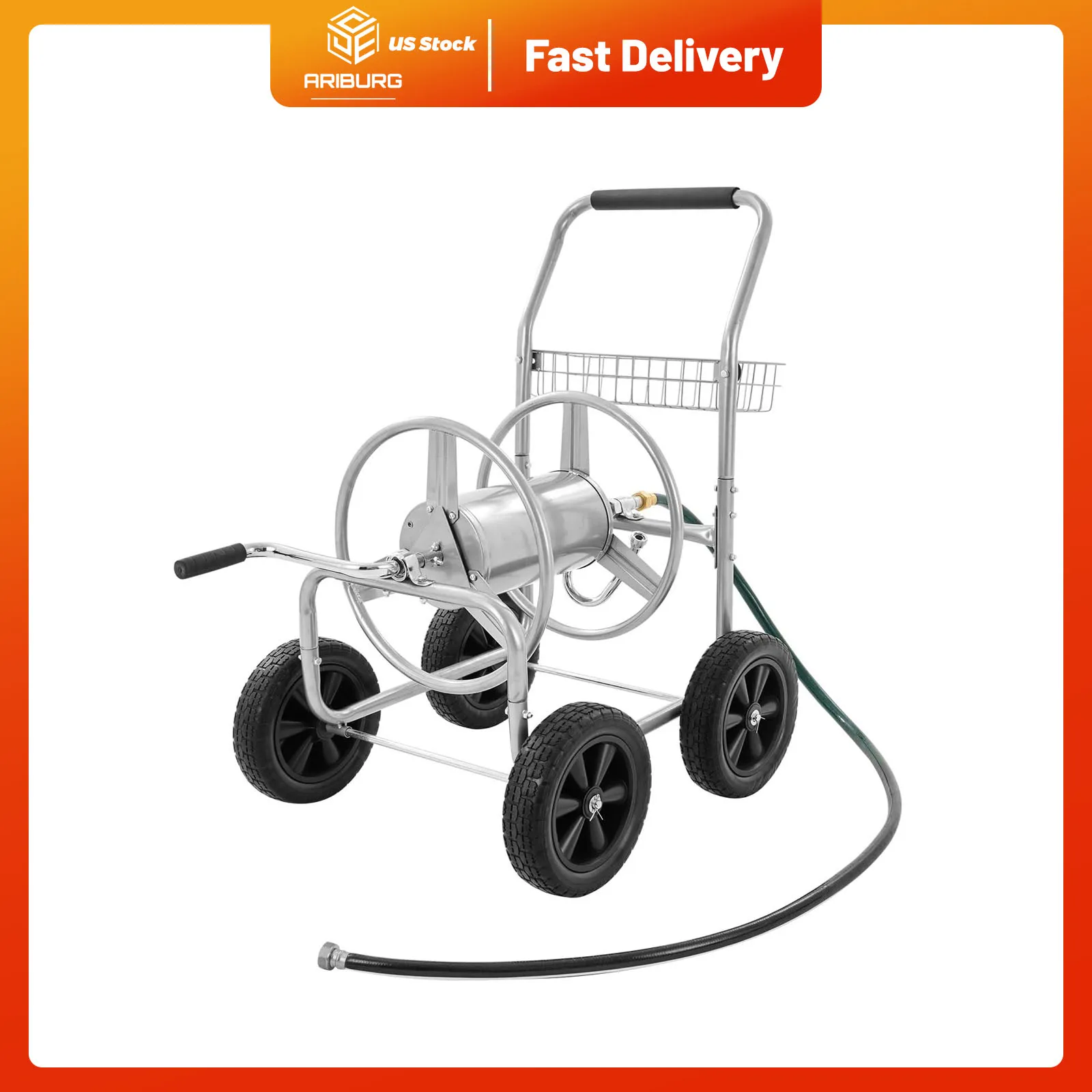 250 ft Capacity Hose Reel Cart Heavy Duty Powder-Coated Steel Garden Water Hose Caddy for Outdoor Planting Lawn & Yard