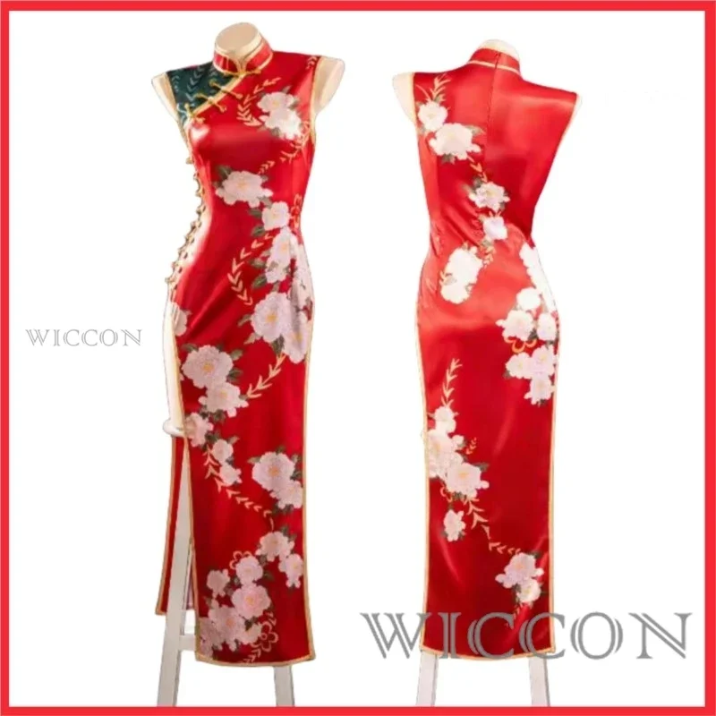 รหัสอะนิเมะ Lelouch of the rebellion C.C. วิกแม่มดชุดคอสเพลย์ผู้หญิงชุดกี่เพ้ากี่เพ้าสีแดงชุดปาร์ตี้เซ็กซี่ของผู้หญิง