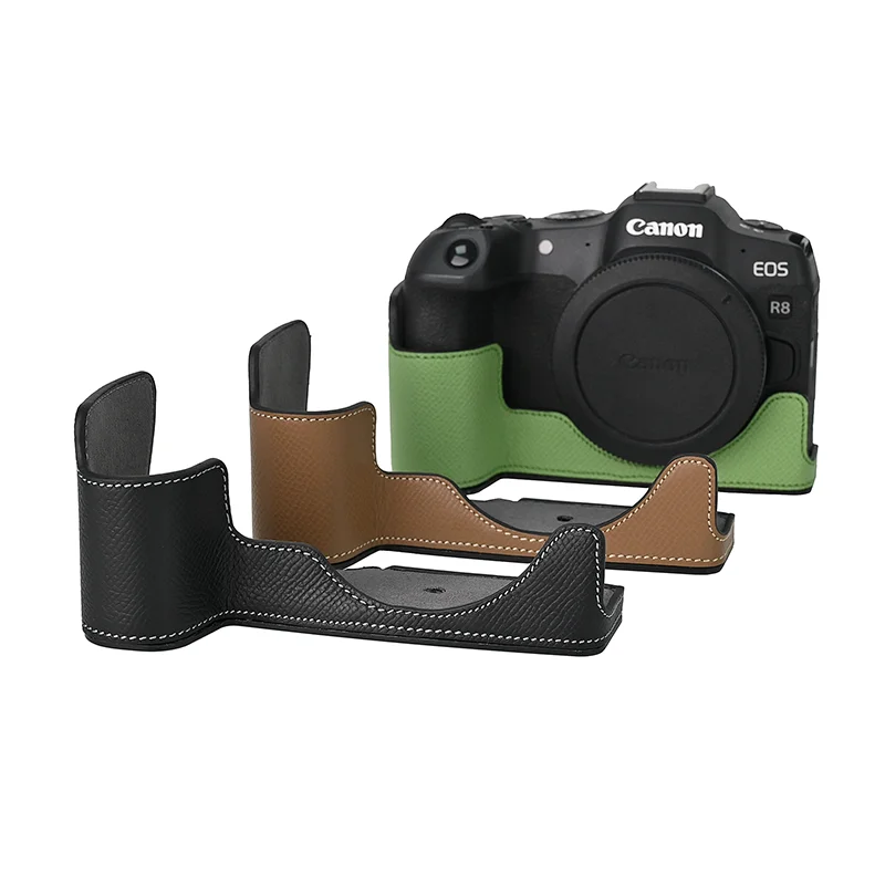 Alloy Plate Camera Bag Genuine Leather Case Half Body Base Protector for Canon EOS R8 EOSR8 Protective Opening Bottom Cover