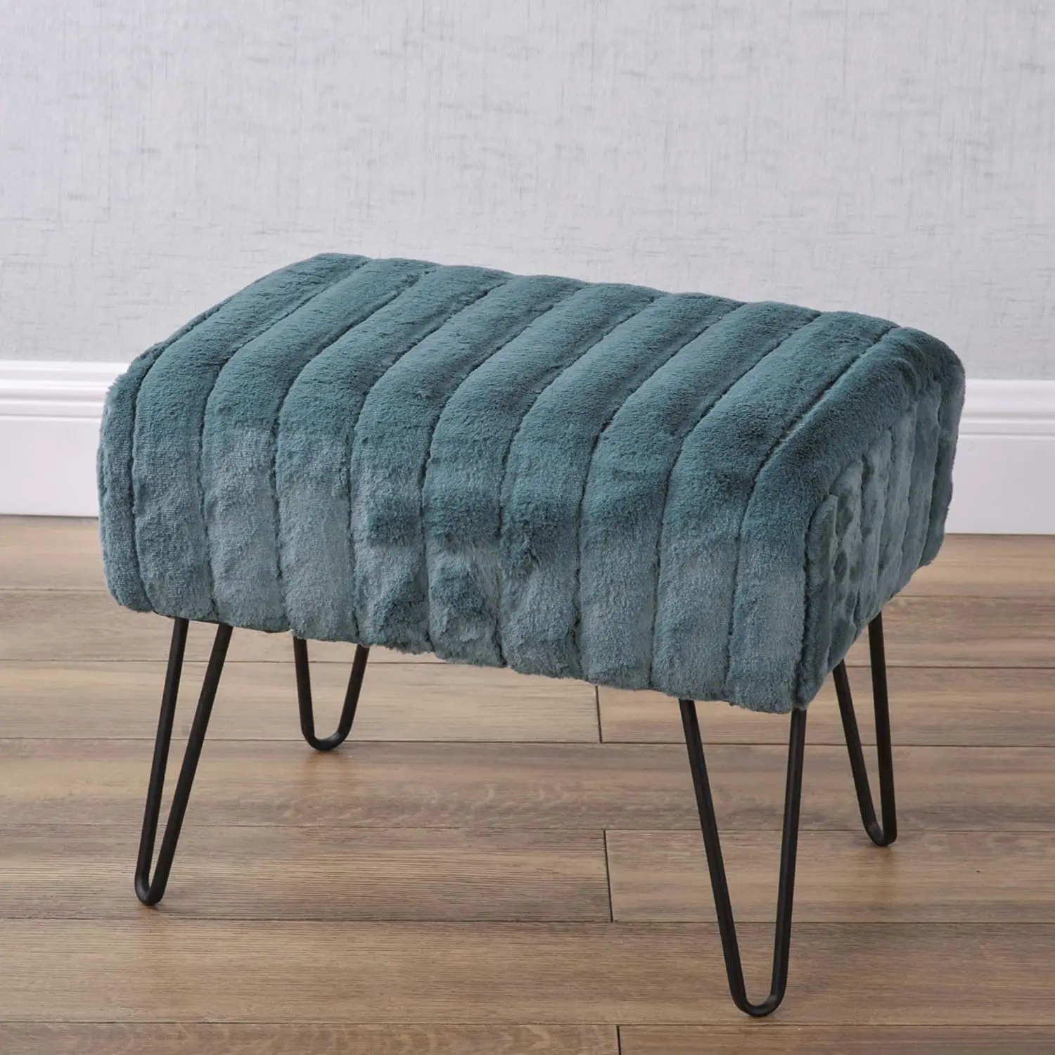 

Super Mink Blue Ottoman Bench, 19"" X 13"" X 17"" H, Dark Teal, Living Room Foot Rest Stool Entryway Makeup Bench End Of Bed