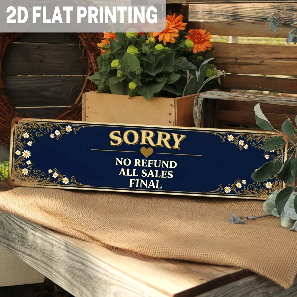 Letrero metálico de estilo vintage, «No se aceptan devoluciones, todas las ventas son definitivas», diseño floral rústico para decoración de paredes en casas de campo, cocinas, entradas y porches.