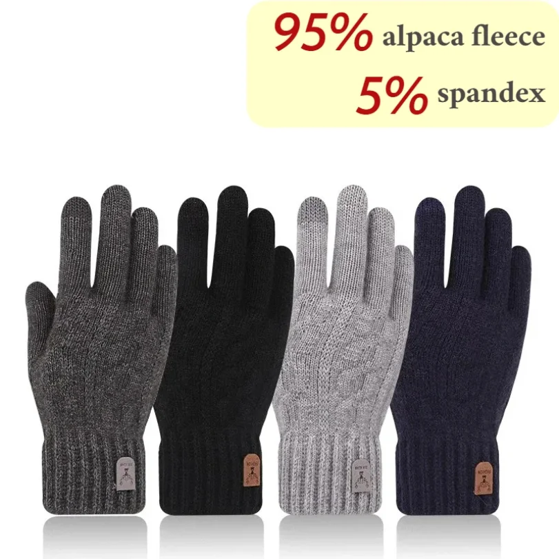 New men's warm gloves winter touch screen plus fleece gloves cold warm wool knitted gloves Outdoor
