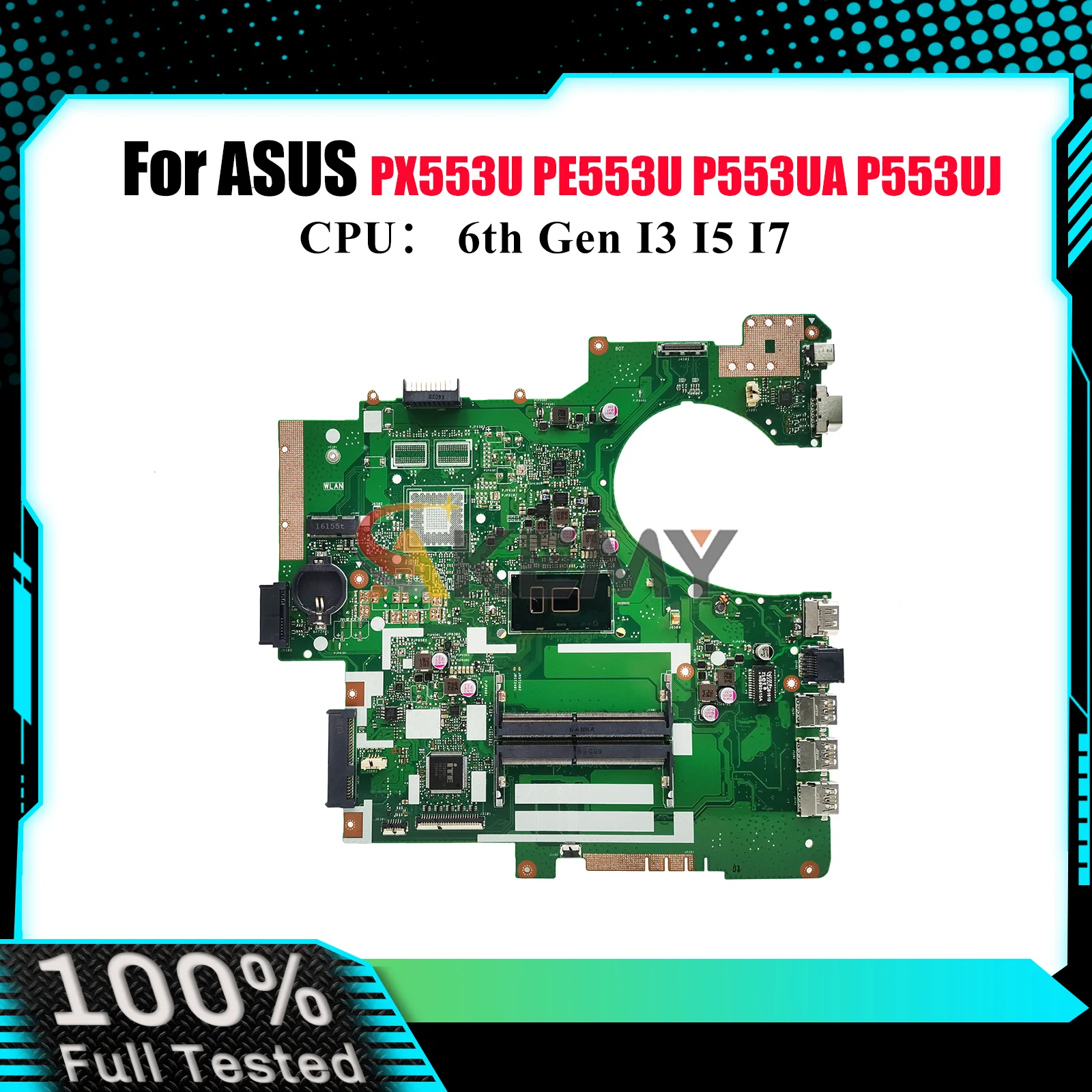

P553UA Laptop Motherboard For ASUS ProArt RPO553U P553UA PX553U PE553U P553U P553UJ Mainboard W/ I3 I5 I7 CPU tests OK fast ship