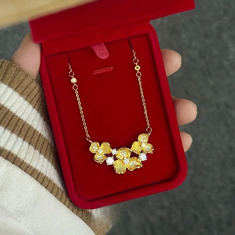 

Real Kt18 Gold Color Zircon Iris Pendant Necklace for Women Lover Valentine's Day Birthday Chain Earrings Jewelry Sets Gifts