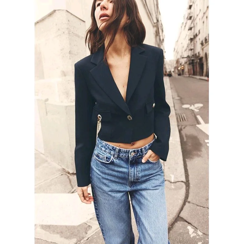 Chaqueta de Traje Corta sin Mangas para Mujer, Estilo Casual para el Trabajo, Manga Larga, Cuello Csero, Corte Entallado, ...