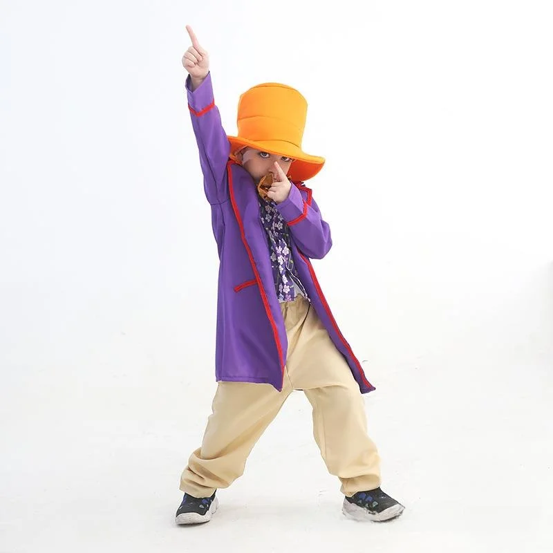 Fsia Infantil Charlie e o  Willy Wonka para Apresentação de loween, Roupas Tradicionais Chinesas em Aodão