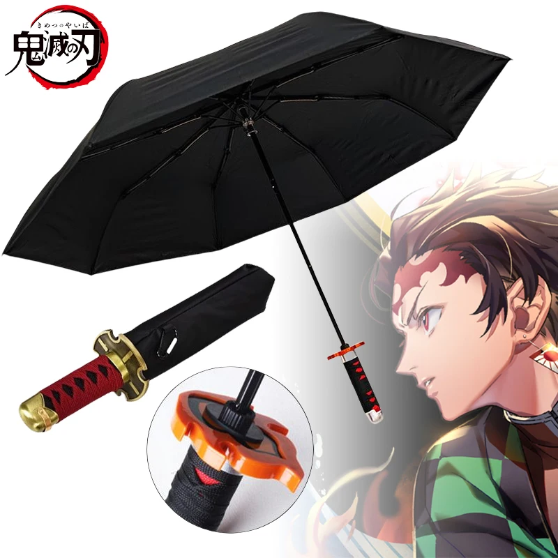 Demon Slayer Katana Umbrella UV Blocking Black Parasol Anime Sword Ninja Knife Japanese Katana Samurai Sabre Umbrella Parasol