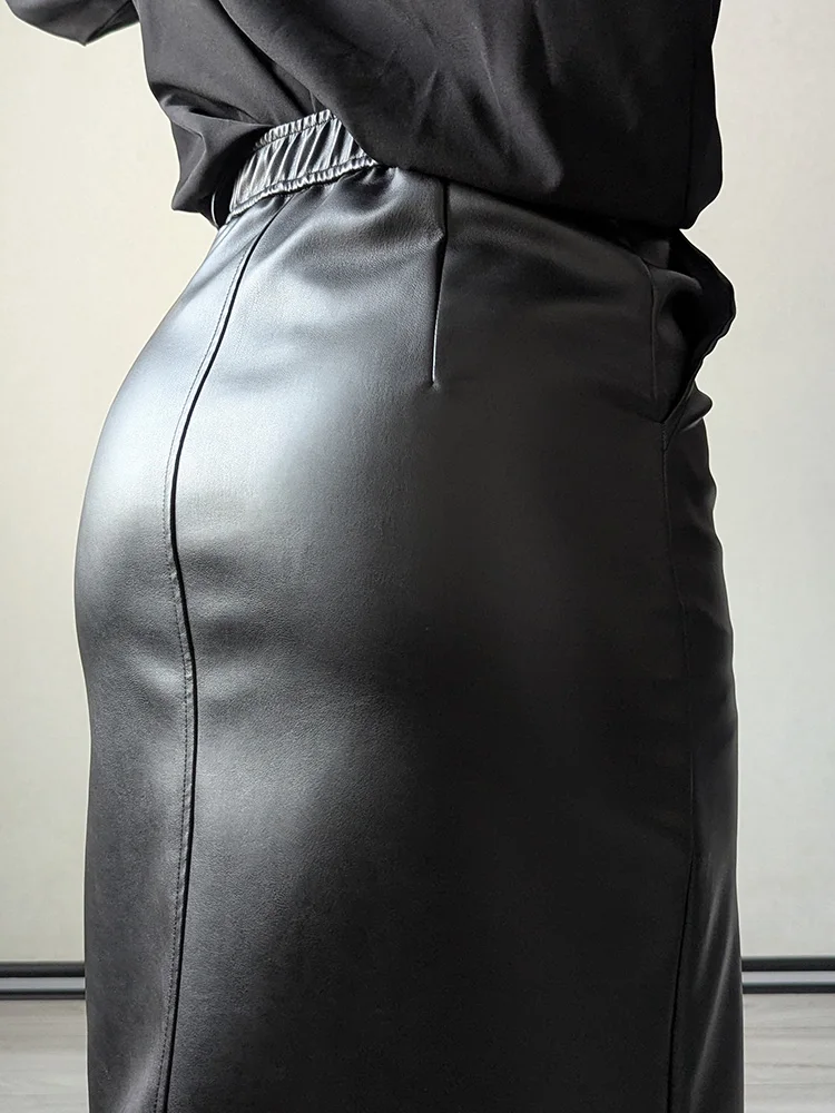 Long Leather Skirts For Women Brown High Quality PU Midi Bodycon Skirt Front Split High Waist Women's Leather Skirt Black Midi