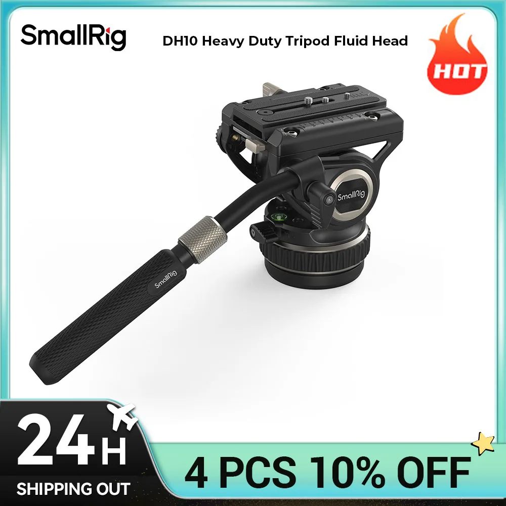 

SmallRig DH10 Heavy Duty Tripod Fluid Video Head with Flat Base and Adjustable Handle, Quick Release Plate for Manfrotto Head