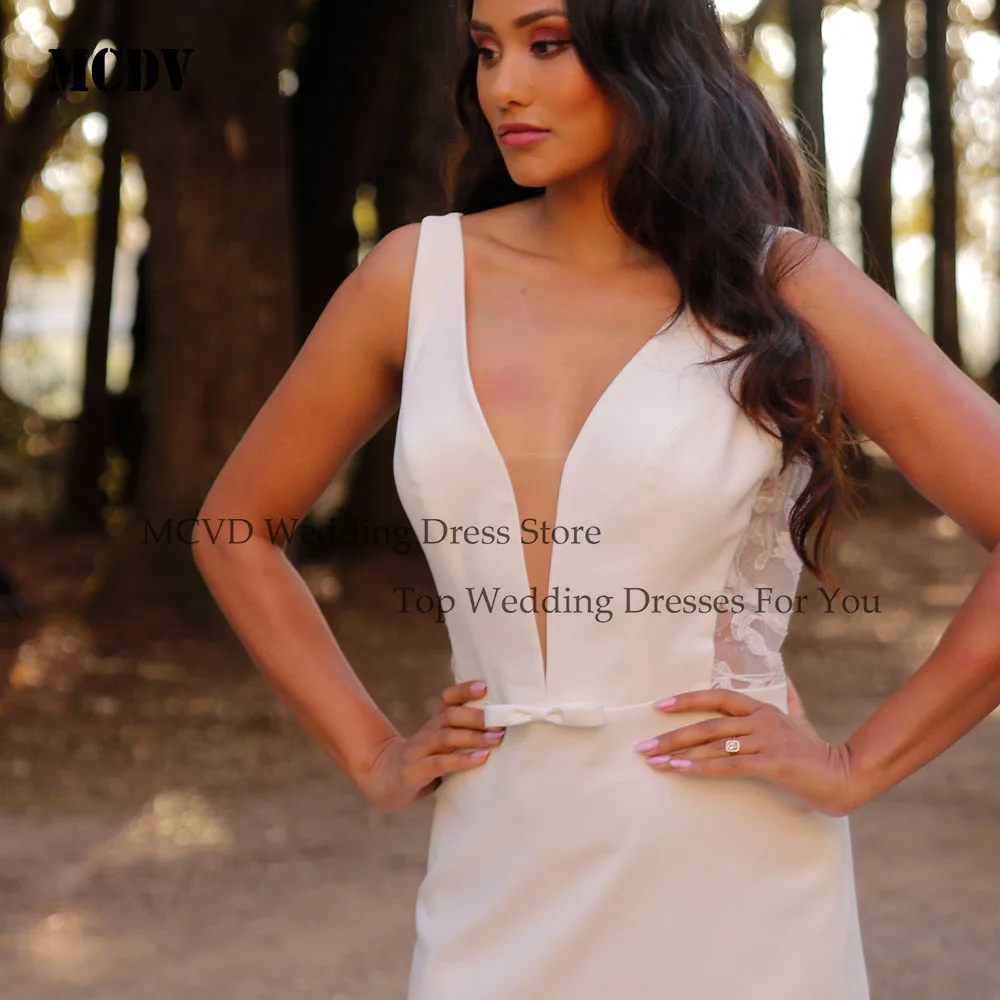MCDV Spitze Brautkleid Meerjungfrau V-ausschnitt Backless Applique Ärmellose Braut Kleider Angepasst Sweep Zug vestidos de novias 2026