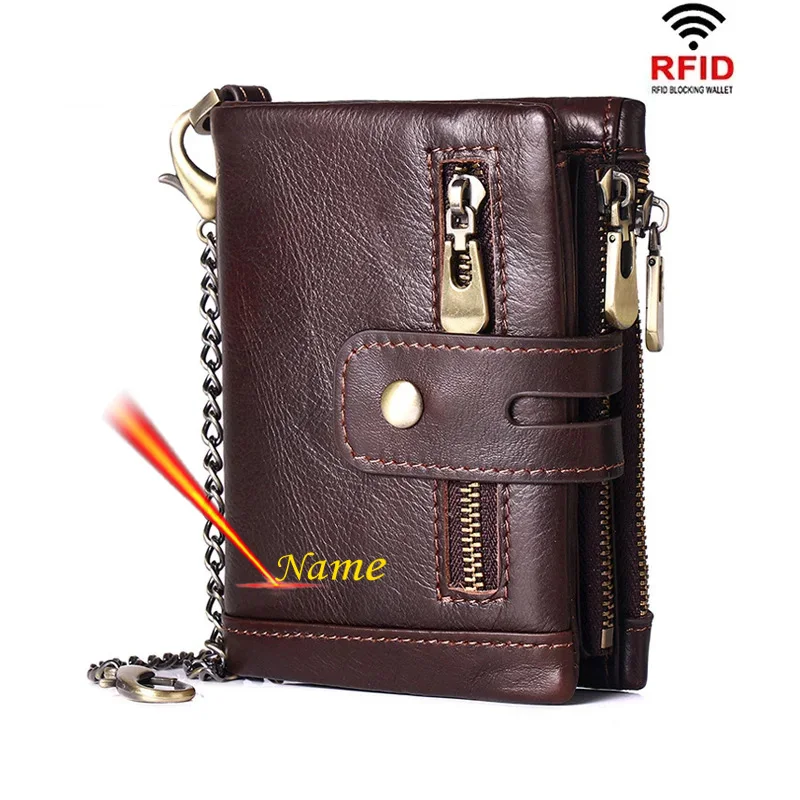 

Rfid Premium Soft Leather Personalised Wallet for Men with Chain Mens Trifold Wallet with Chain and Coin Pocket