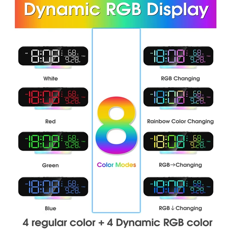 Vibrating Clock With Super Loud Alarm And Bed Shaking Vibrator. Various Display Modes With Colorful RGB LED Night Light