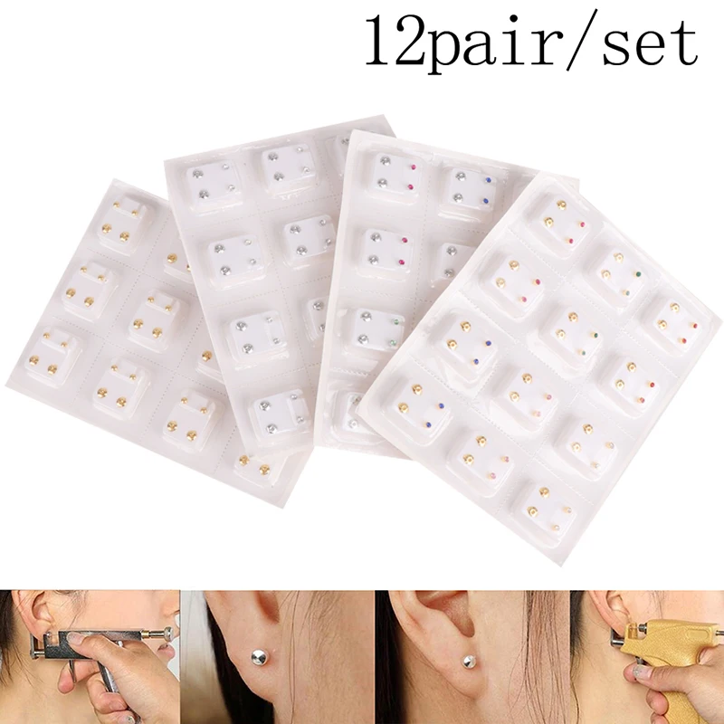 

24pcs=12Pairs Surgical Steel Ear Studs Cartilage Helix Lobe Conch Piercing Earrings Fashion Piercing Body Jewelry