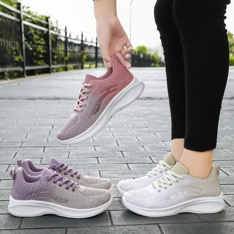 Running Women's Casual Soft Sole Comfortable Lace-up Sports Shoes Breathable Single Shoes Mesh Breathable Mesh Training Shoes