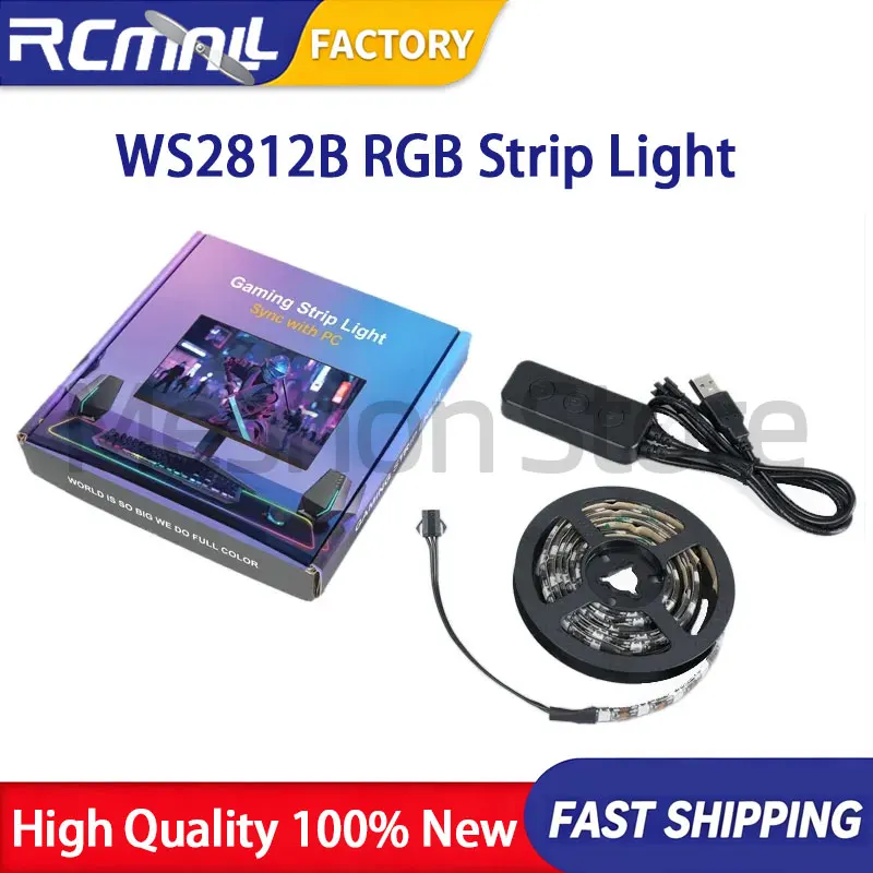5V WS2812B 60-LED RGB Strip Light with USB Sync Controller Addressable Color Matching Backlight for PC 27-32inch Monitor