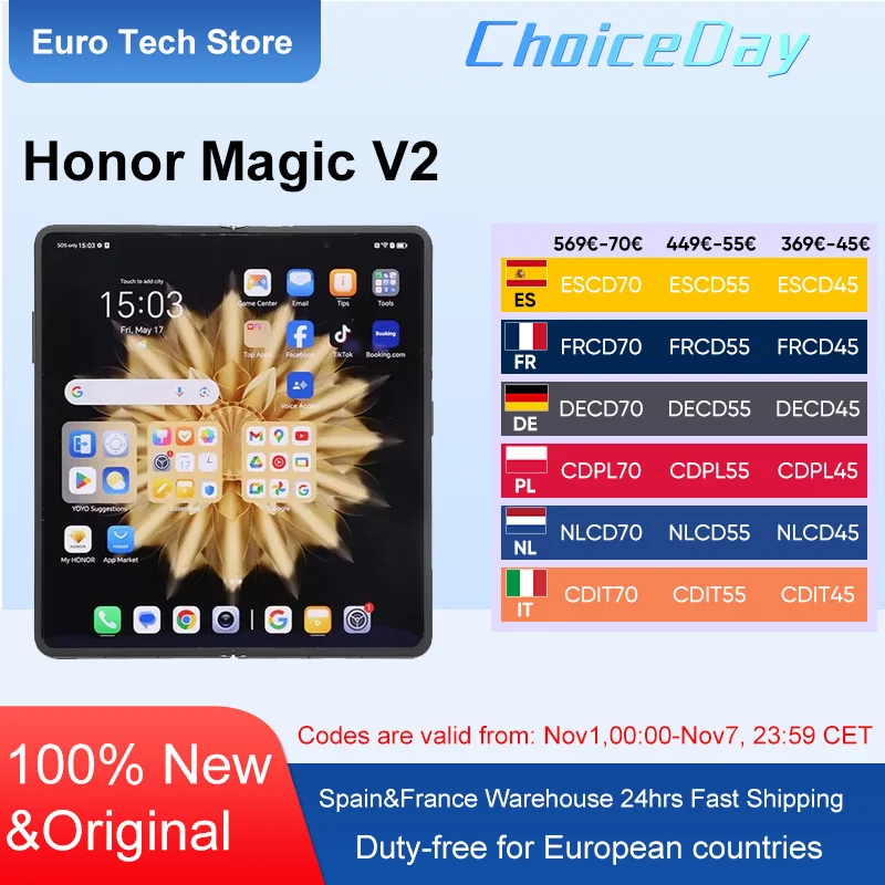 Versión Global Honor Magic V2 5G Smartphone plegable Snapdragon 8 Gen2 LTPO pantalla OLED 120Hz 50MP Triple cámara Android móvil