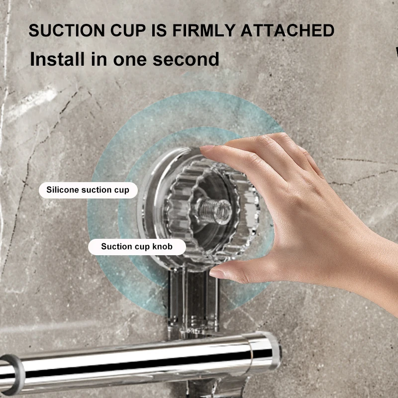 Double Layer 56-94cm Suction Cup Wall Mounted Towel Rack, Non Perforated Bathroom Storage Rack, Bathroom Single-Pole Towel Rack