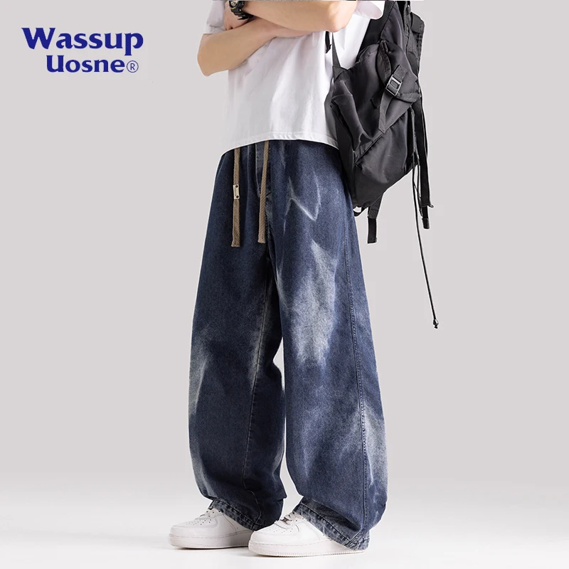 

WASSUP American High Street Tie Dye Wide Leg Loose Fit Thin Jeans Men Spring Summer Teenage Trendy Brand Straight Leg Pants