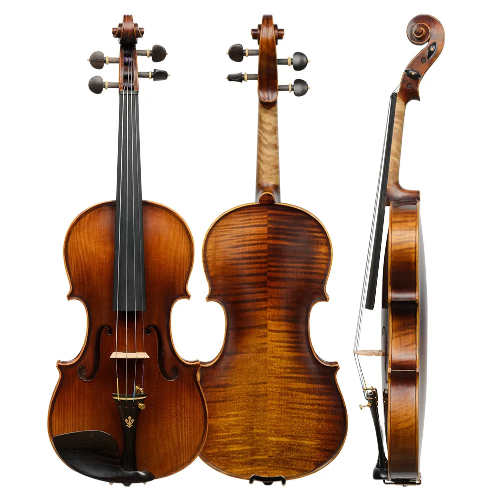 CHRISTINA Purely Handmade Violin V06B Dark Retro Solid Spruce Two-piece Flame Maple Back Ebony Fittings 4/4-1/8 Size Available